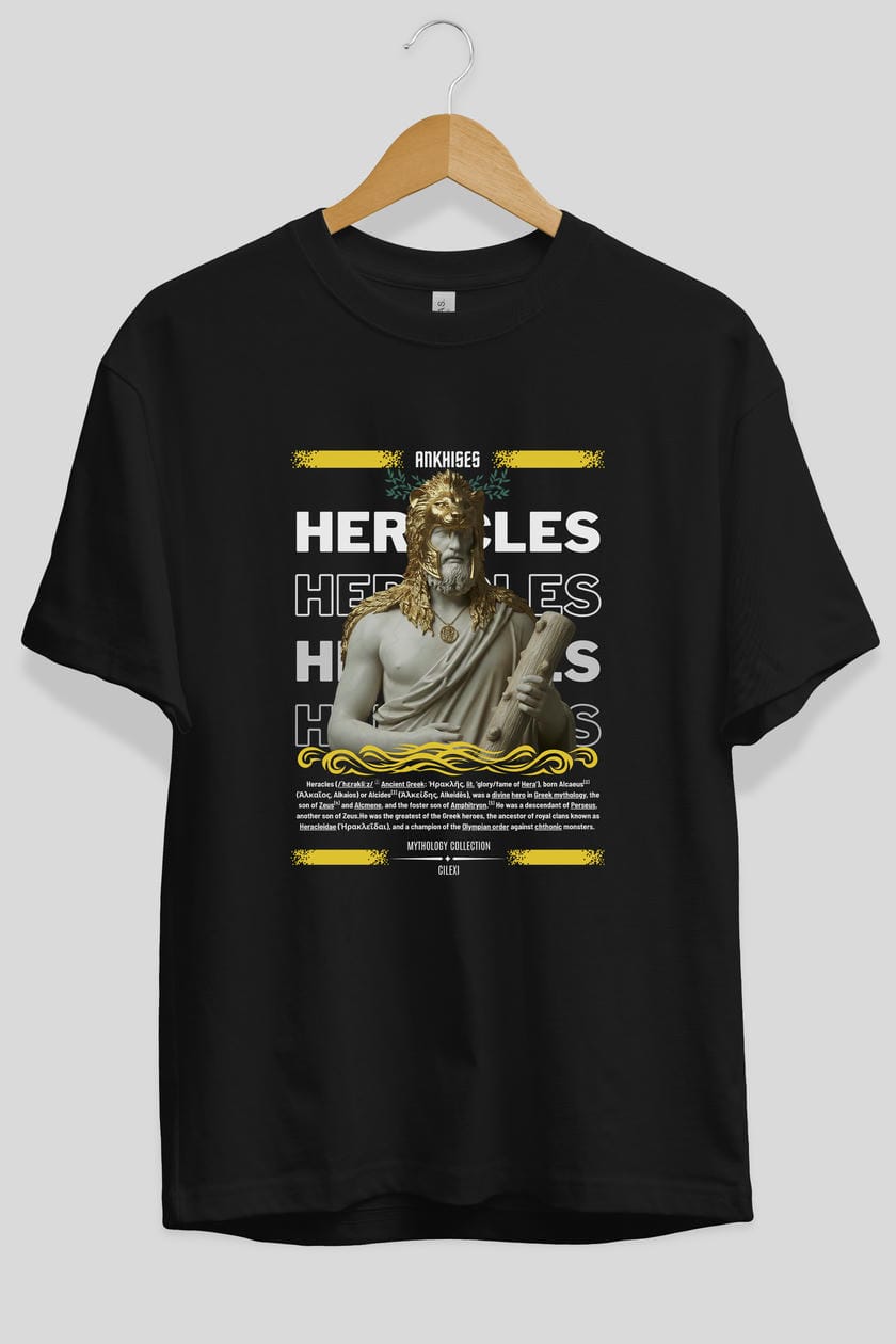 Heracles 1 ön Baskılı Oversize t-shirt Erkek Kadın %100 Pamuk Bisiklet Yaka tişort