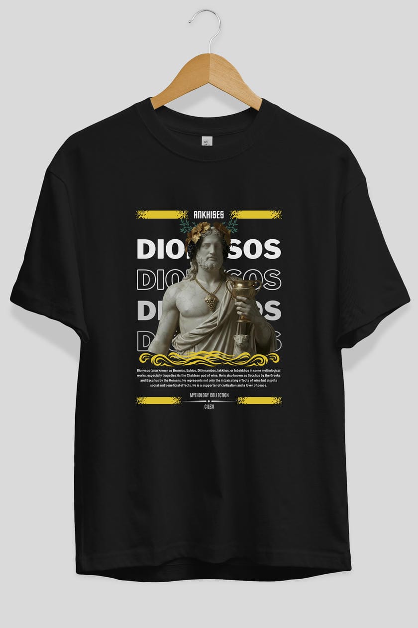 Dionysos 2 ön Baskılı Oversize t-shirt Erkek Kadın %100 Pamuk Bisiklet Yaka tişort