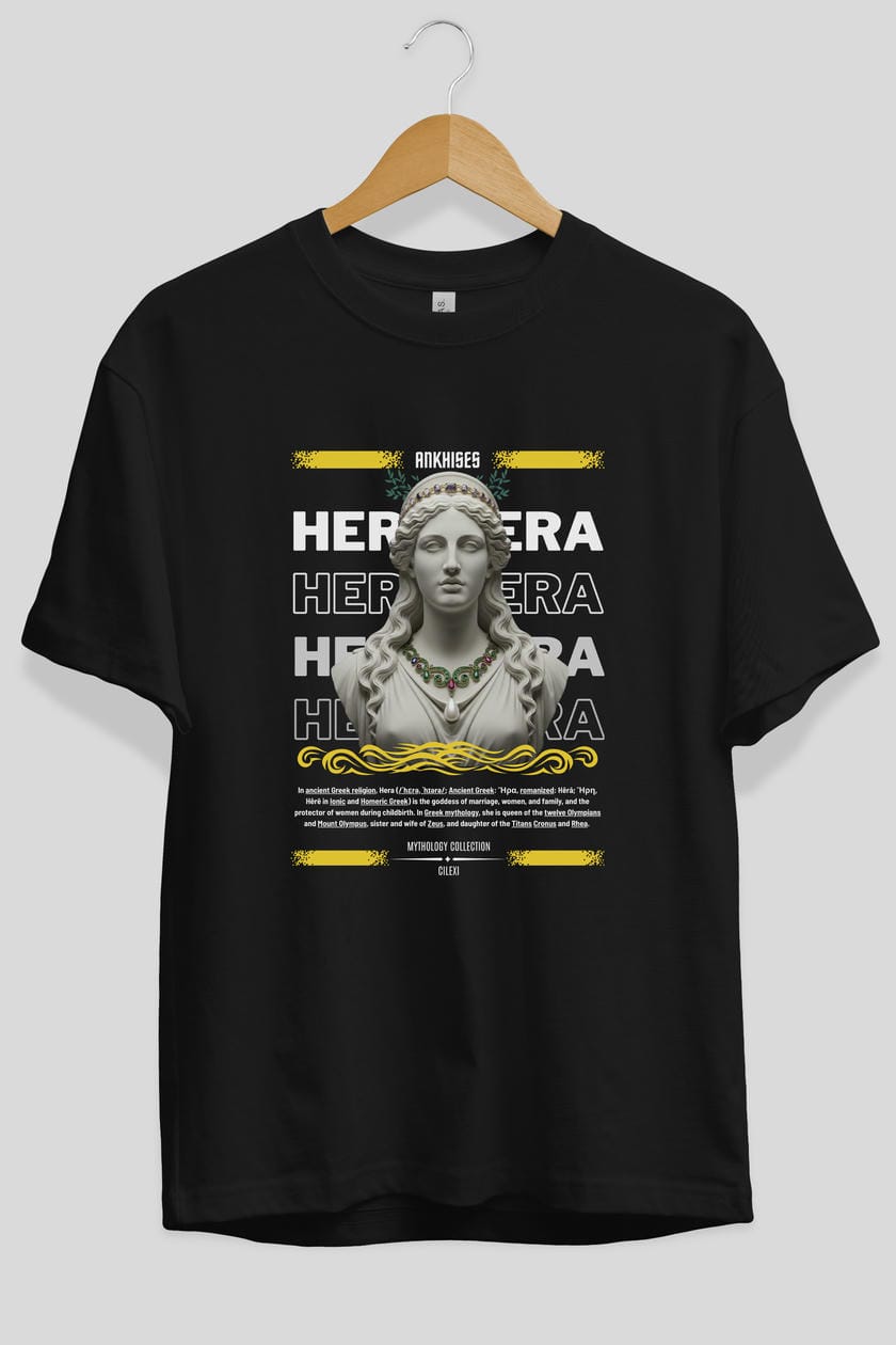 Hera 1 ön Baskılı Oversize t-shirt Erkek Kadın %100 Pamuk Bisiklet Yaka tişort