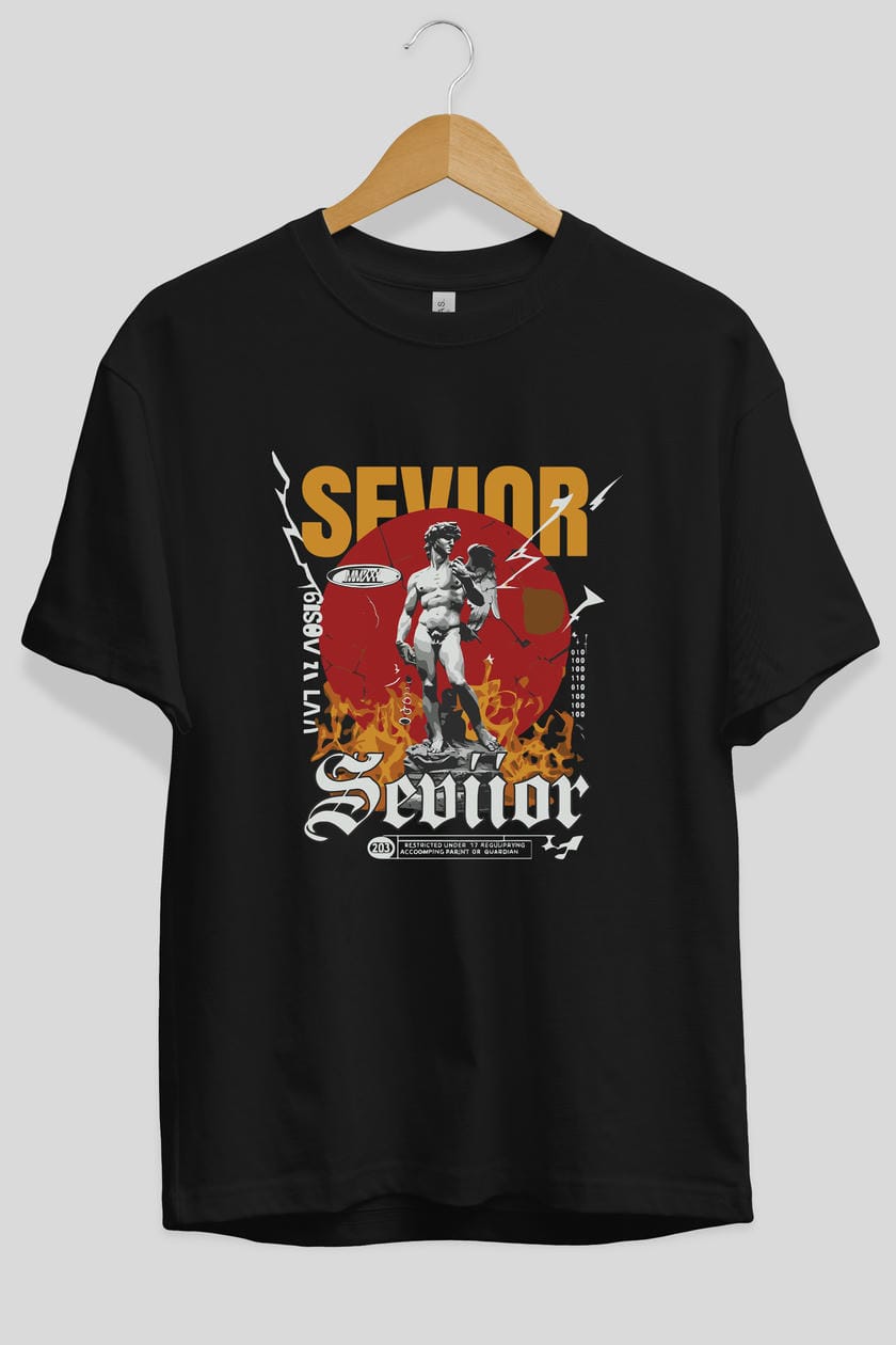 Sevior ön Baskılı Oversize t-shirt Erkek Kadın %100 Pamuk Bisiklet Yaka tişort