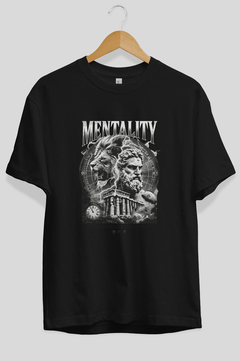Mentality Zeus ön Baskılı Oversize t-shirt Erkek Kadın %100 Pamuk Bisiklet Yaka tişort
