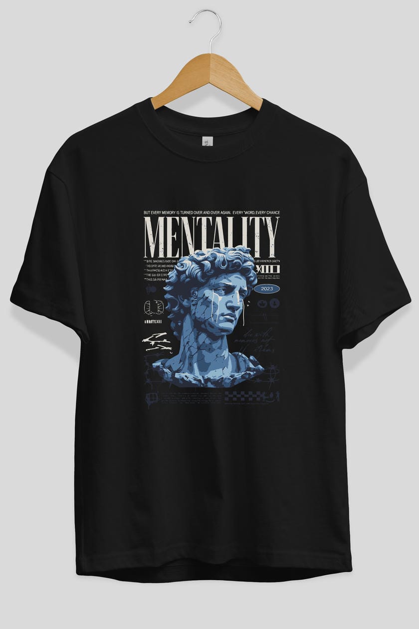 Mentality 2 ön Baskılı Oversize t-shirt Erkek Kadın %100 Pamuk Bisiklet Yaka tişort