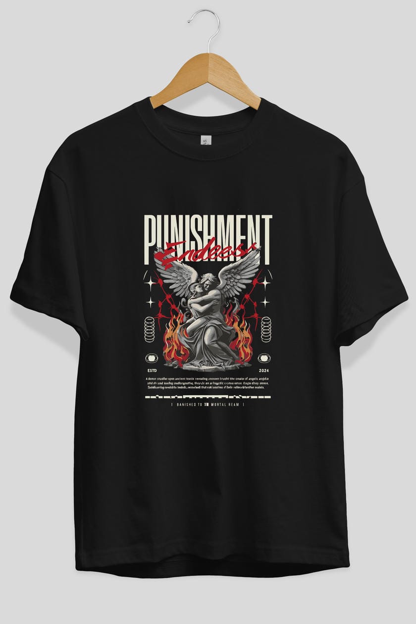 Punishment Endeess ön Baskılı Oversize t-shirt Erkek Kadın %100 Pamuk Bisiklet Yaka tişort