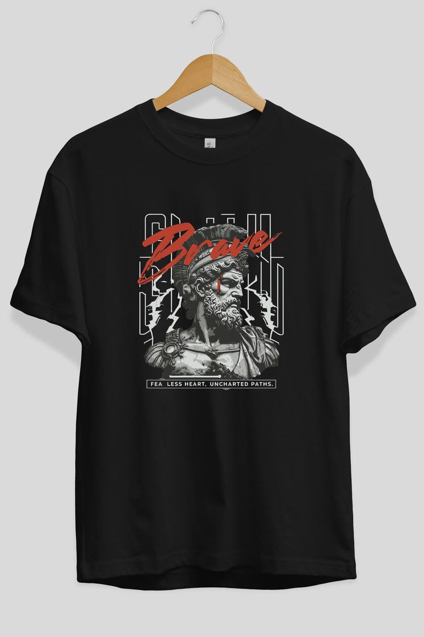 Brave ön Baskılı Oversize t-shirt Erkek Kadın %100 Pamuk Bisiklet Yaka tişort