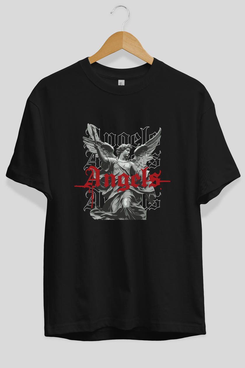 Angels ön Baskılı Oversize t-shirt Erkek Kadın %100 Pamuk Bisiklet Yaka tişort