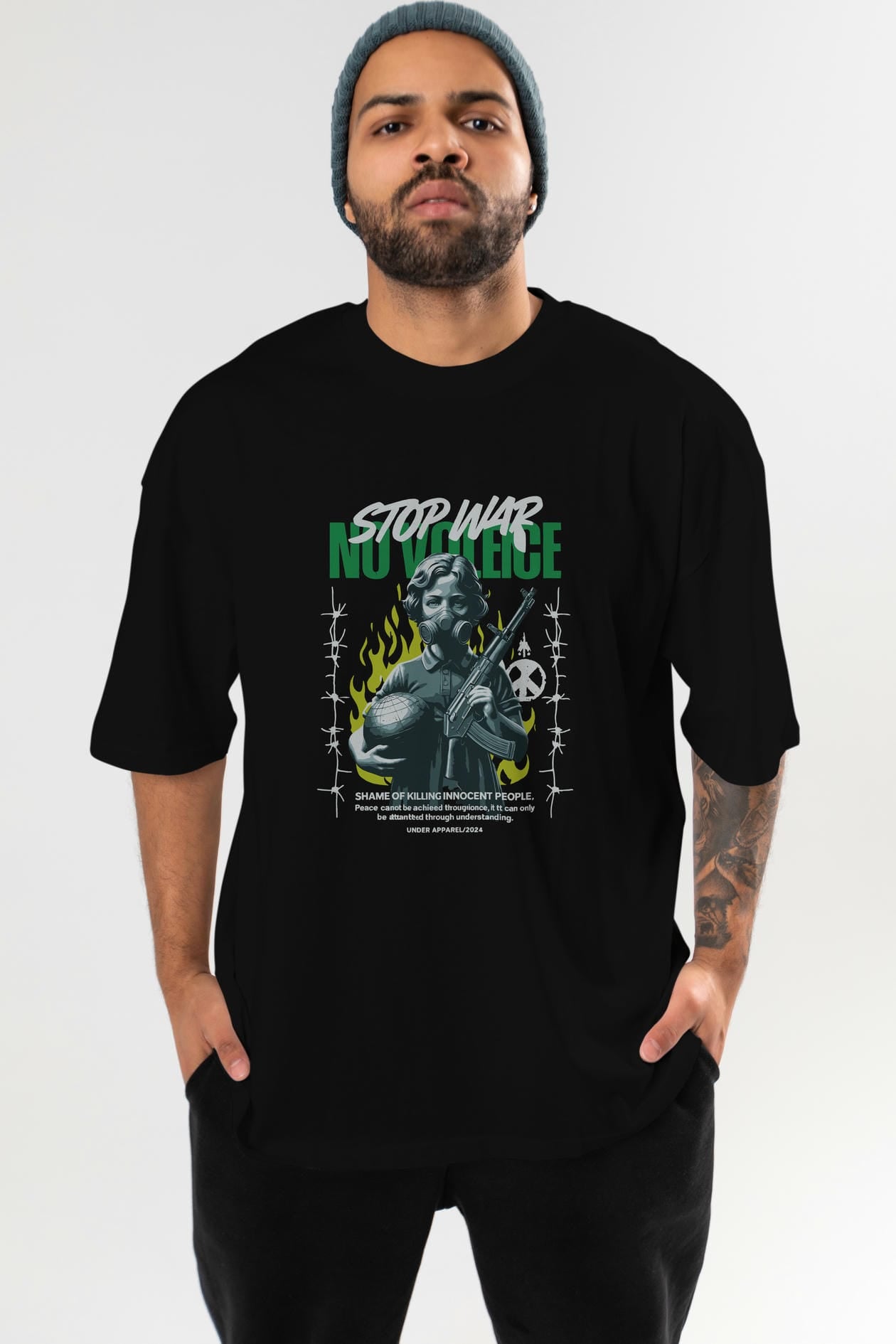 Stop War ön Baskılı Oversize t-shirt Erkek Kadın %100 Pamuk Bisiklet Yaka tişort