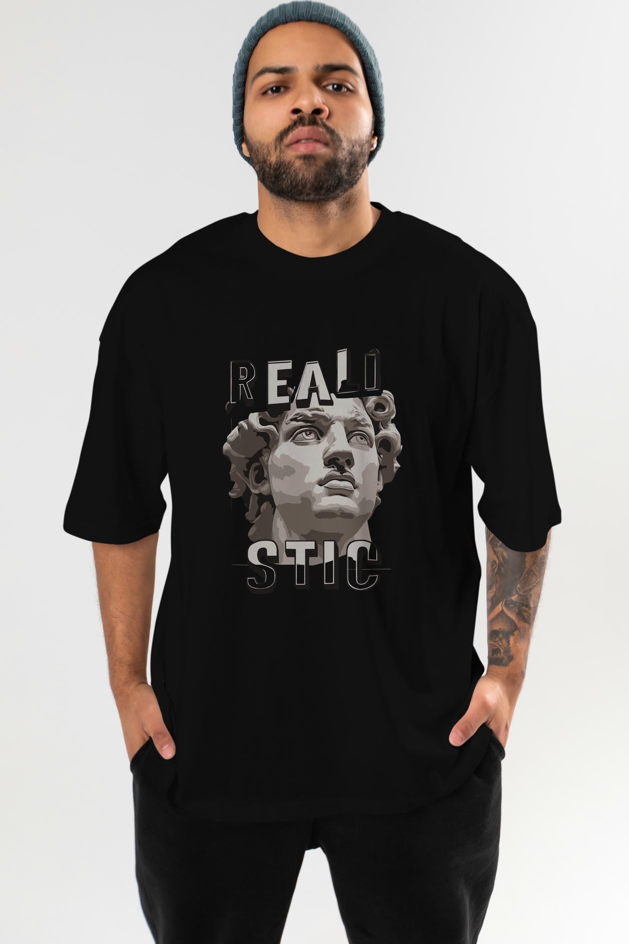 Realistic ön Baskılı Oversize t-shirt Erkek Kadın %100 Pamuk Bisiklet Yaka tişort