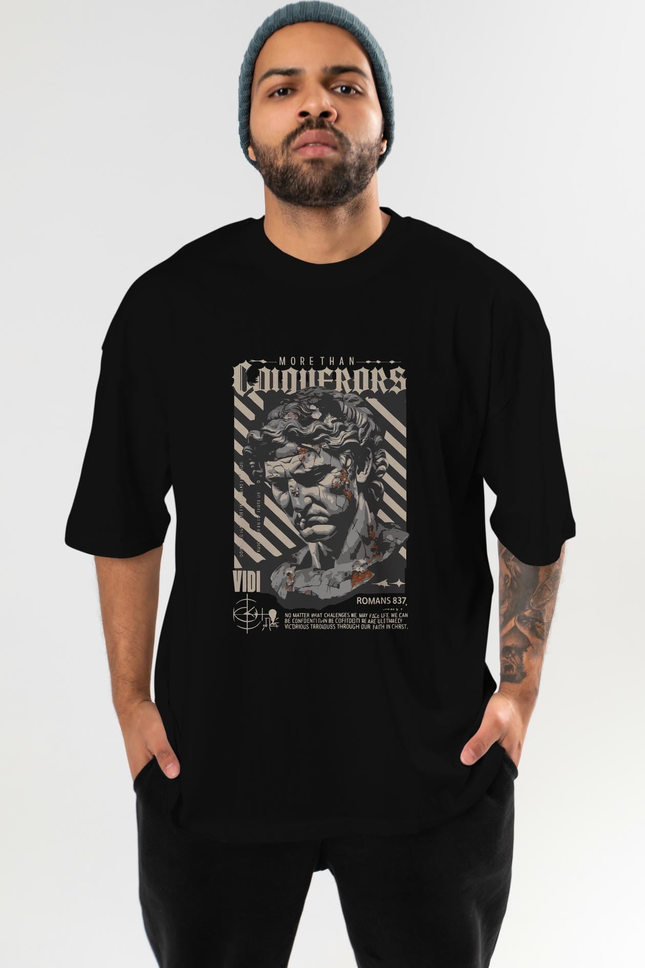 Roman Conqueror ön Baskılı Oversize t-shirt Erkek Kadın %100 Pamuk Bisiklet Yaka tişort