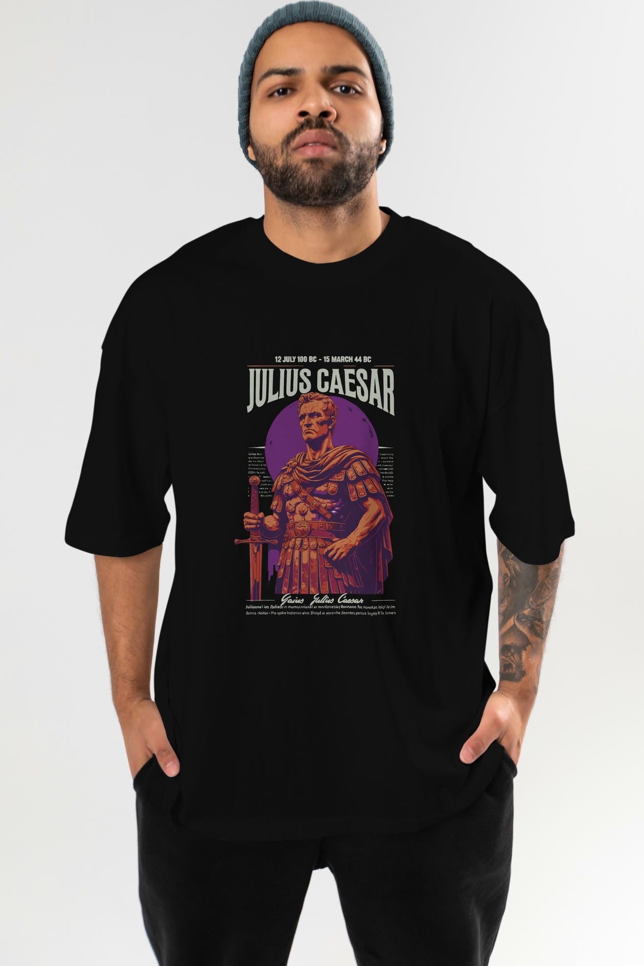 Julius Caesar ön Baskılı Oversize t-shirt Erkek Kadın %100 Pamuk Bisiklet Yaka tişort