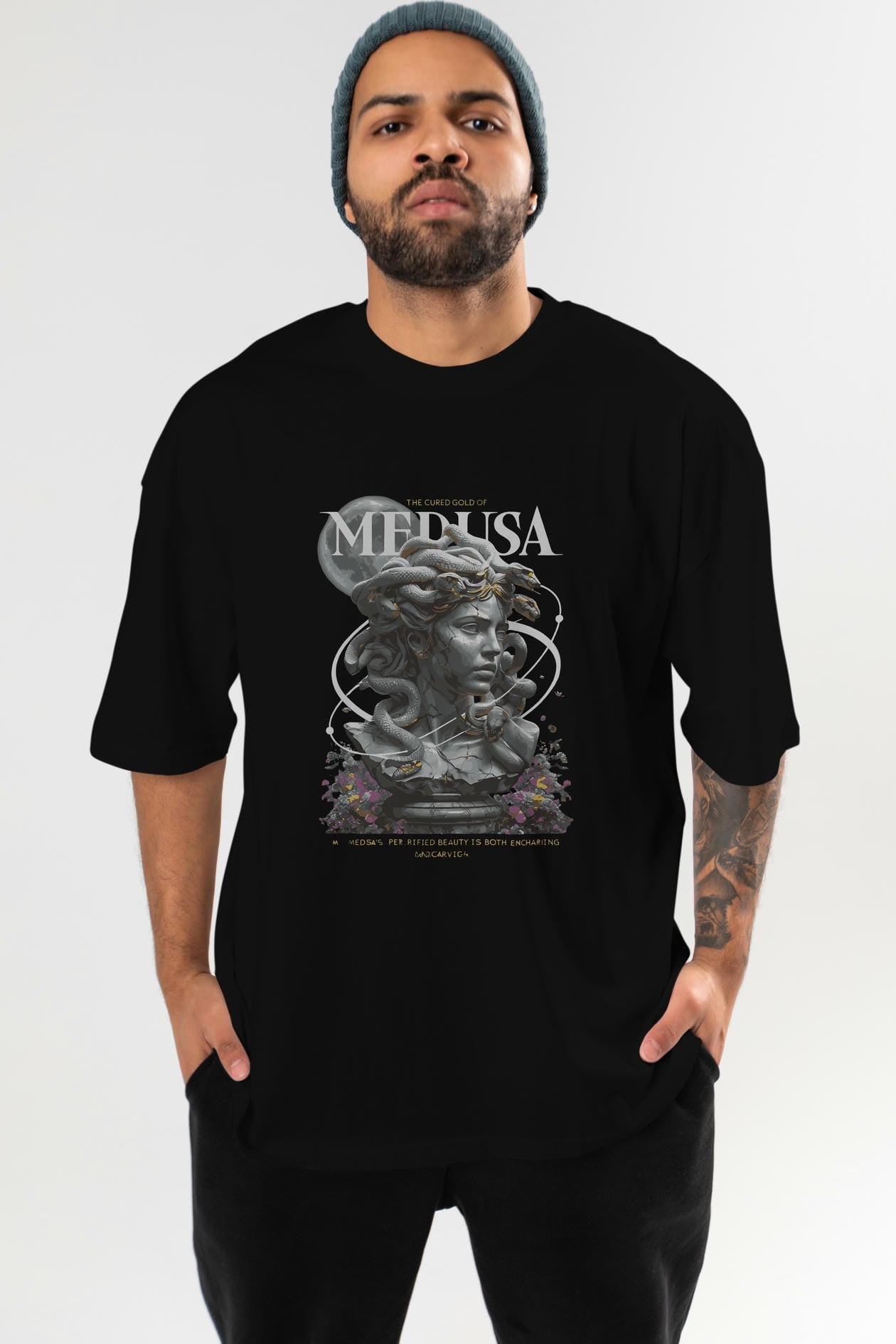 Medusa ön Baskılı Oversize t-shirt Erkek Kadın %100 Pamuk Bisiklet Yaka tişort