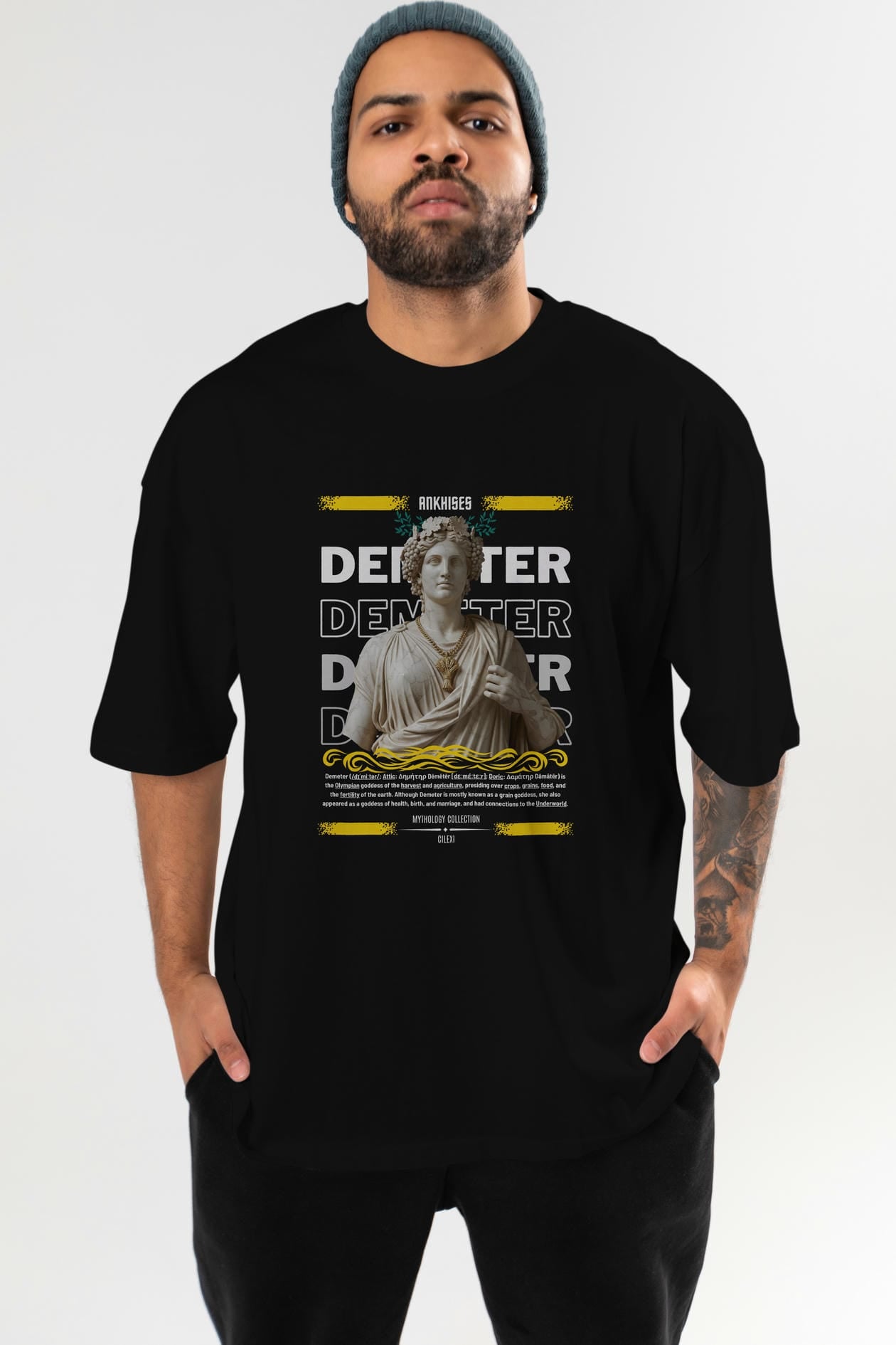 Demeter 2 ön Baskılı Oversize t-shirt Erkek Kadın %100 Pamuk Bisiklet Yaka tişort