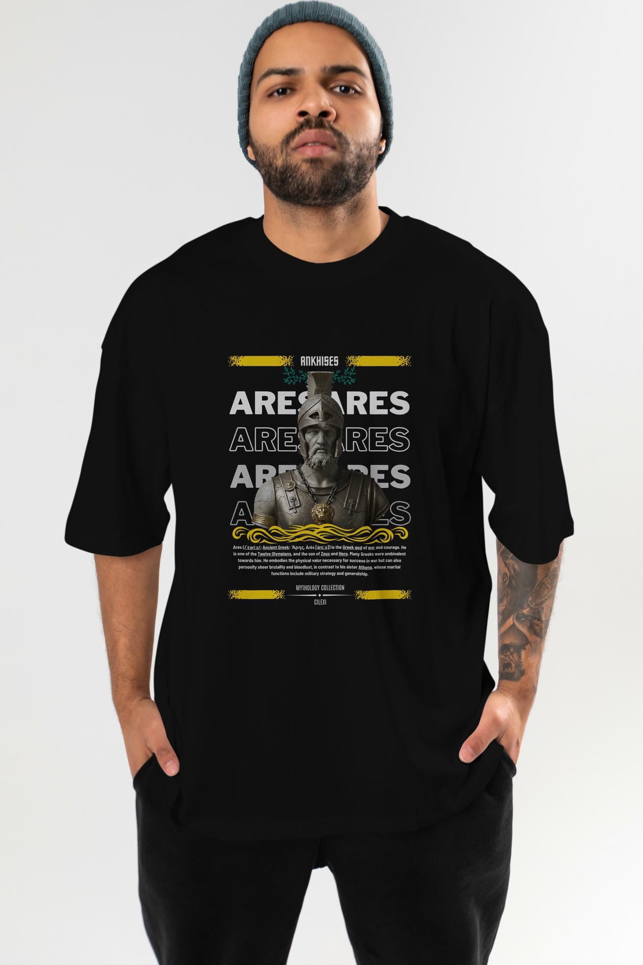 Ares 1 ön Baskılı Oversize t-shirt Erkek Kadın %100 Pamuk Bisiklet Yaka tişort