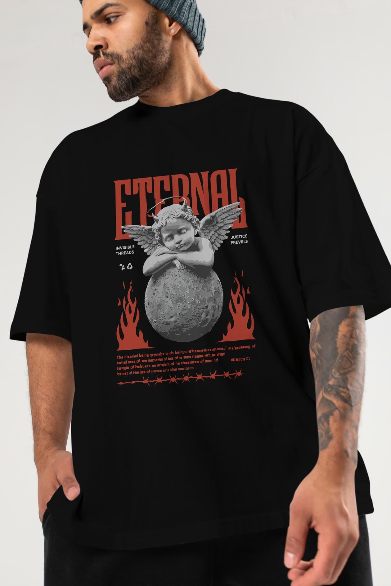 Eternal ön Baskılı Oversize t-shirt Erkek Kadın %100 Pamuk Bisiklet Yaka tişort