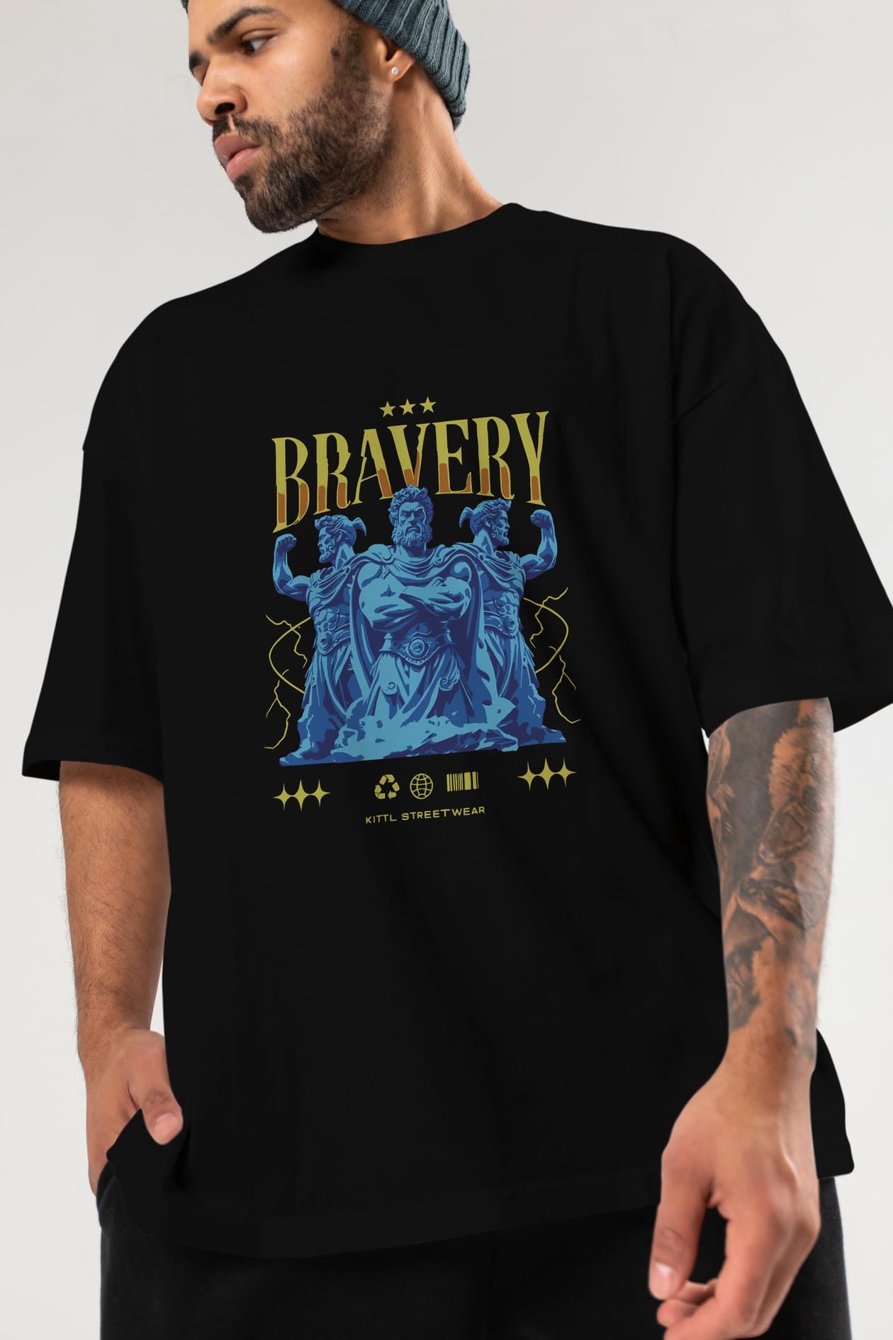 Bravery ön Baskılı Oversize t-shirt Erkek Kadın %100 Pamuk Bisiklet Yaka tişort