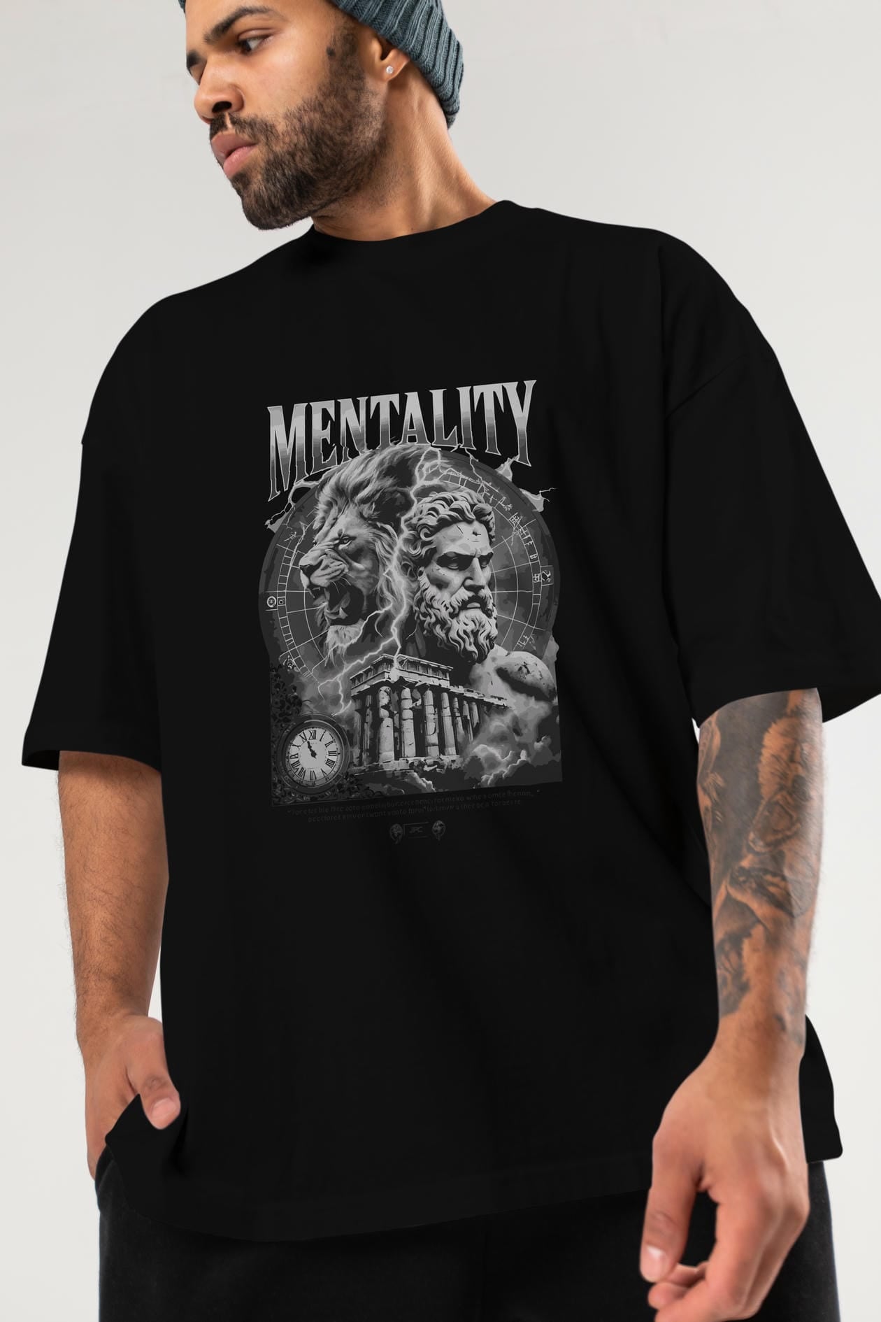 Mentality Zeus ön Baskılı Oversize t-shirt Erkek Kadın %100 Pamuk Bisiklet Yaka tişort