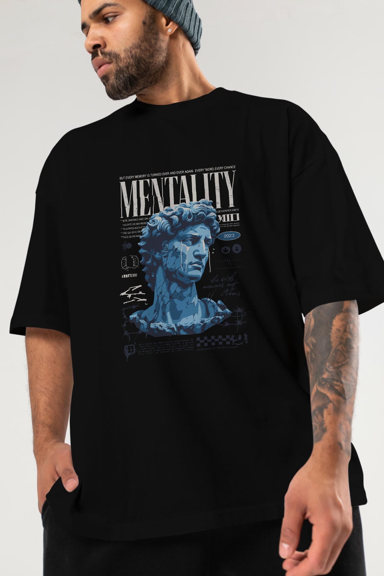 Mentality 2 ön Baskılı Oversize t-shirt Erkek Kadın %100 Pamuk Bisiklet Yaka tişort