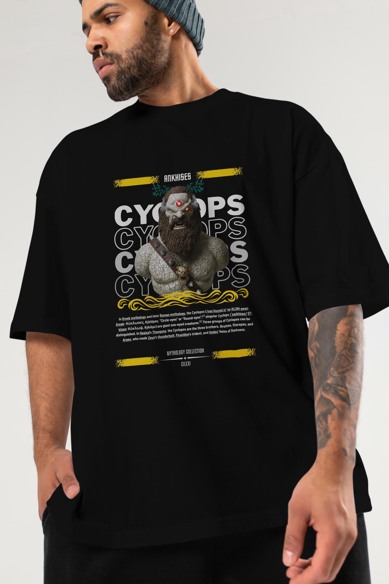 Cyclopes 1 ön Baskılı Oversize t-shirt Erkek Kadın %100 Pamuk Bisiklet Yaka tişort