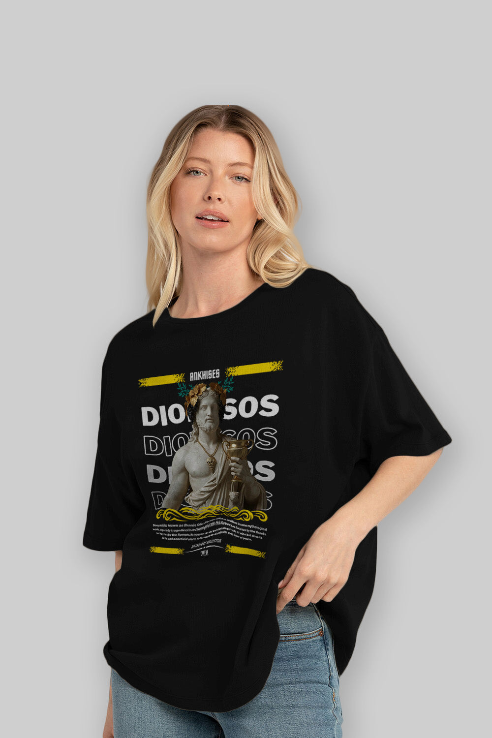 Dionysos 2 ön Baskılı Oversize t-shirt Erkek Kadın %100 Pamuk Bisiklet Yaka tişort