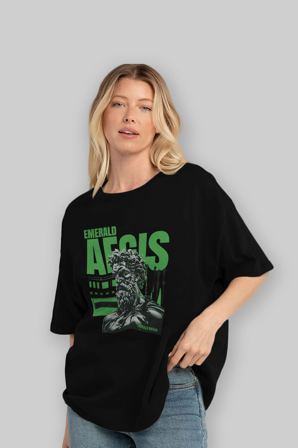 Emrald Regis ön Baskılı Oversize t-shirt Erkek Kadın %100 Pamuk Bisiklet Yaka tişort