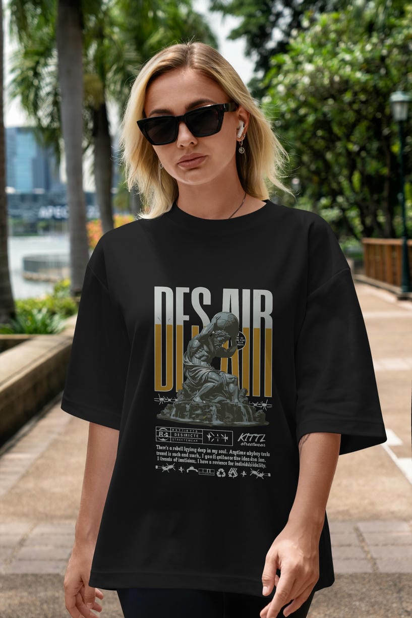 Des air ön Baskılı Oversize t-shirt Erkek Kadın %100 Pamuk Bisiklet Yaka tişort