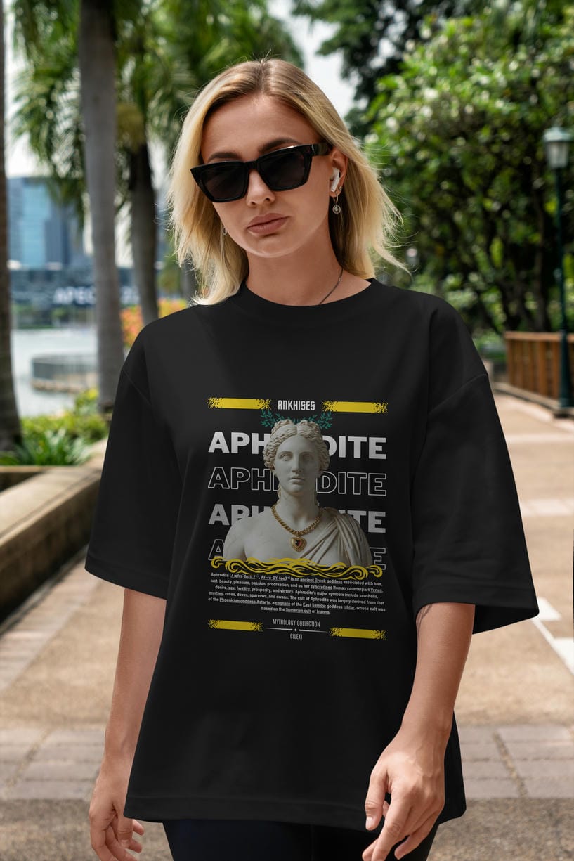 Aphrodite 1 ön Baskılı Oversize t-shirt Erkek Kadın %100 Pamuk Bisiklet Yaka tişort