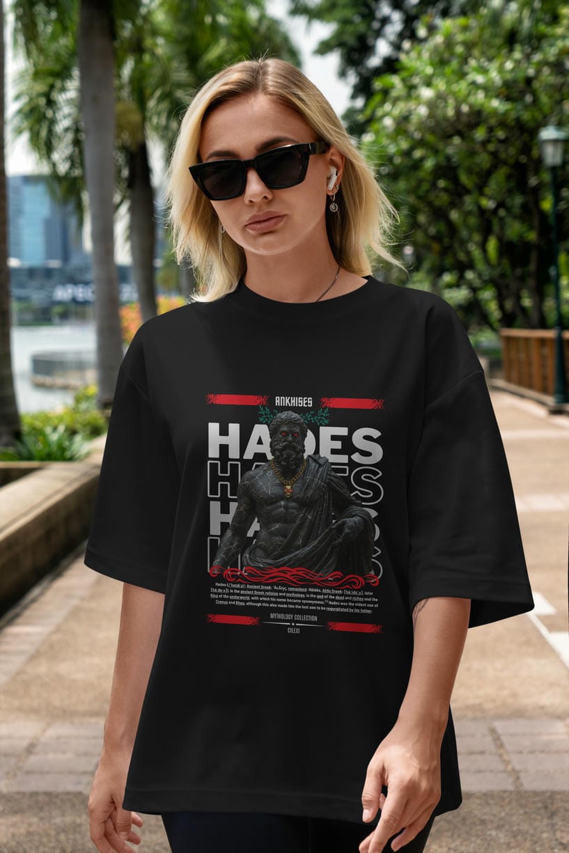 Hades 1 ön Baskılı Oversize t-shirt Erkek Kadın %100 Pamuk Bisiklet Yaka tişort