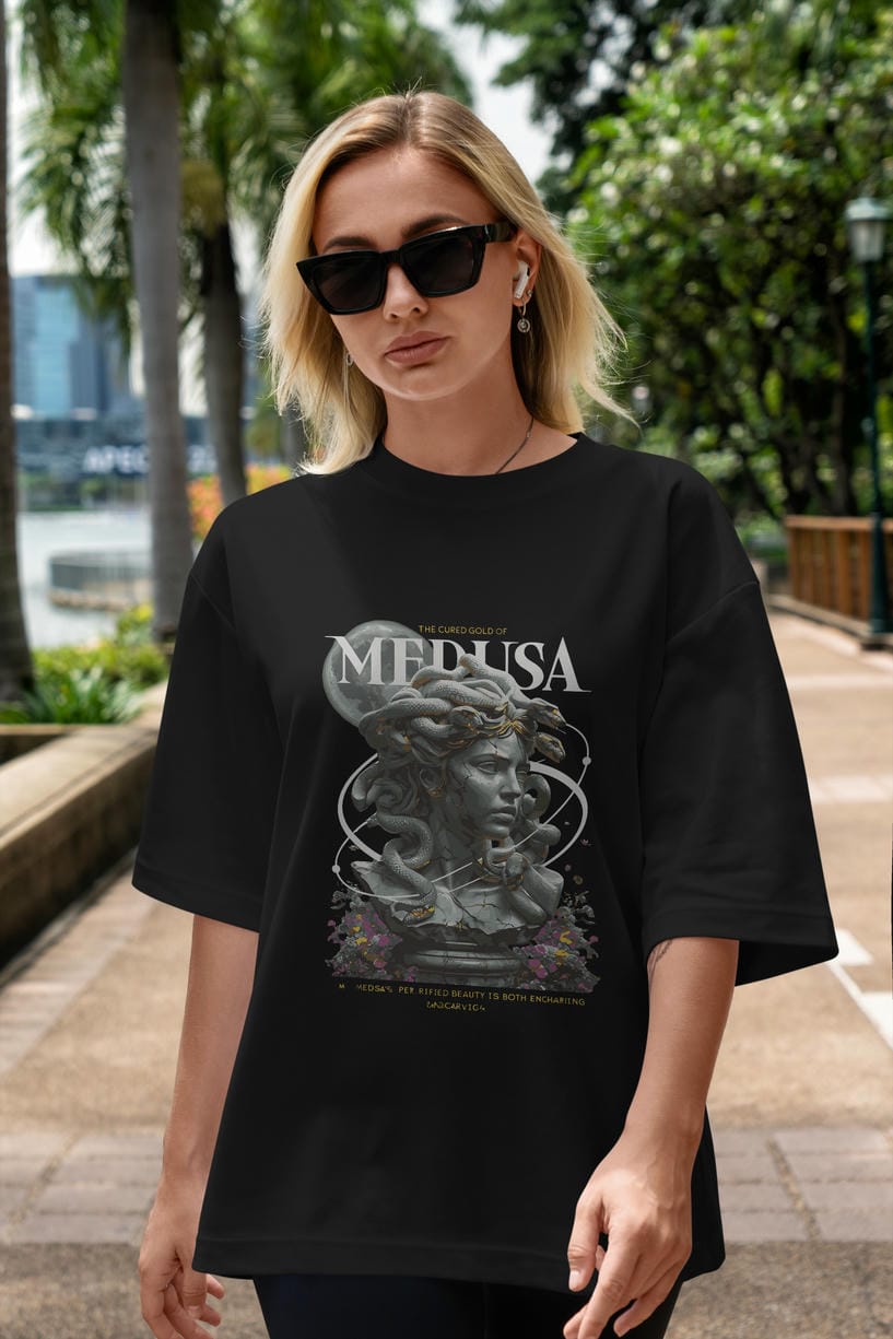 Medusa ön Baskılı Oversize t-shirt Erkek Kadın %100 Pamuk Bisiklet Yaka tişort