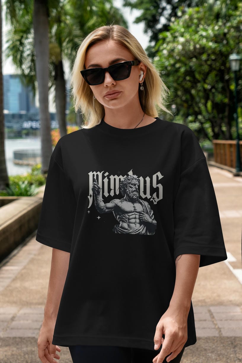 Mimbus Zeus ön Baskılı Oversize t-shirt Erkek Kadın %100 Pamuk Bisiklet Yaka tişort