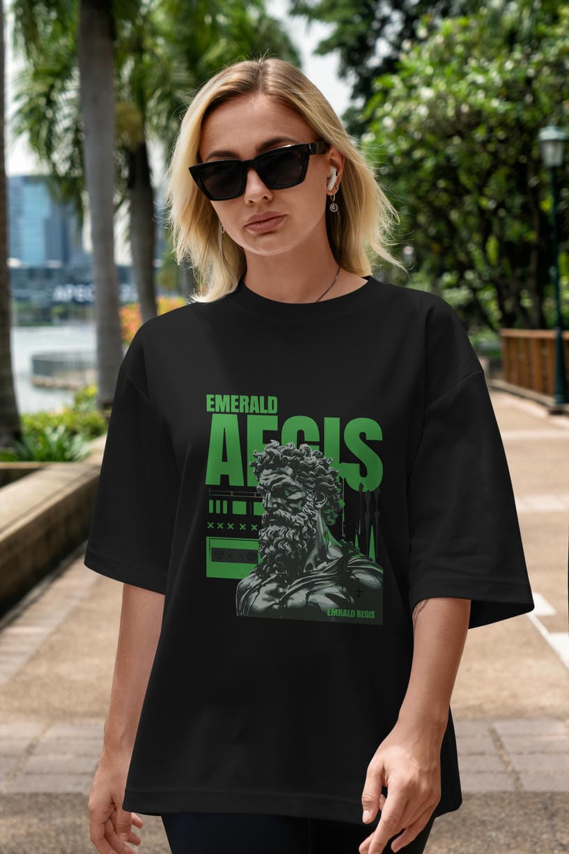 Emrald Regis ön Baskılı Oversize t-shirt Erkek Kadın %100 Pamuk Bisiklet Yaka tişort