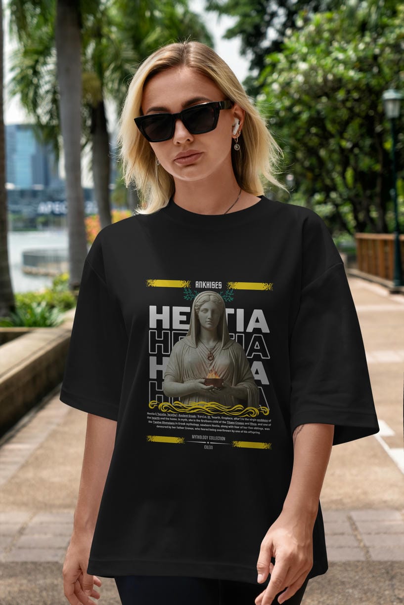 Hestia 1 ön Baskılı Oversize t-shirt Erkek Kadın %100 Pamuk Bisiklet Yaka tişort