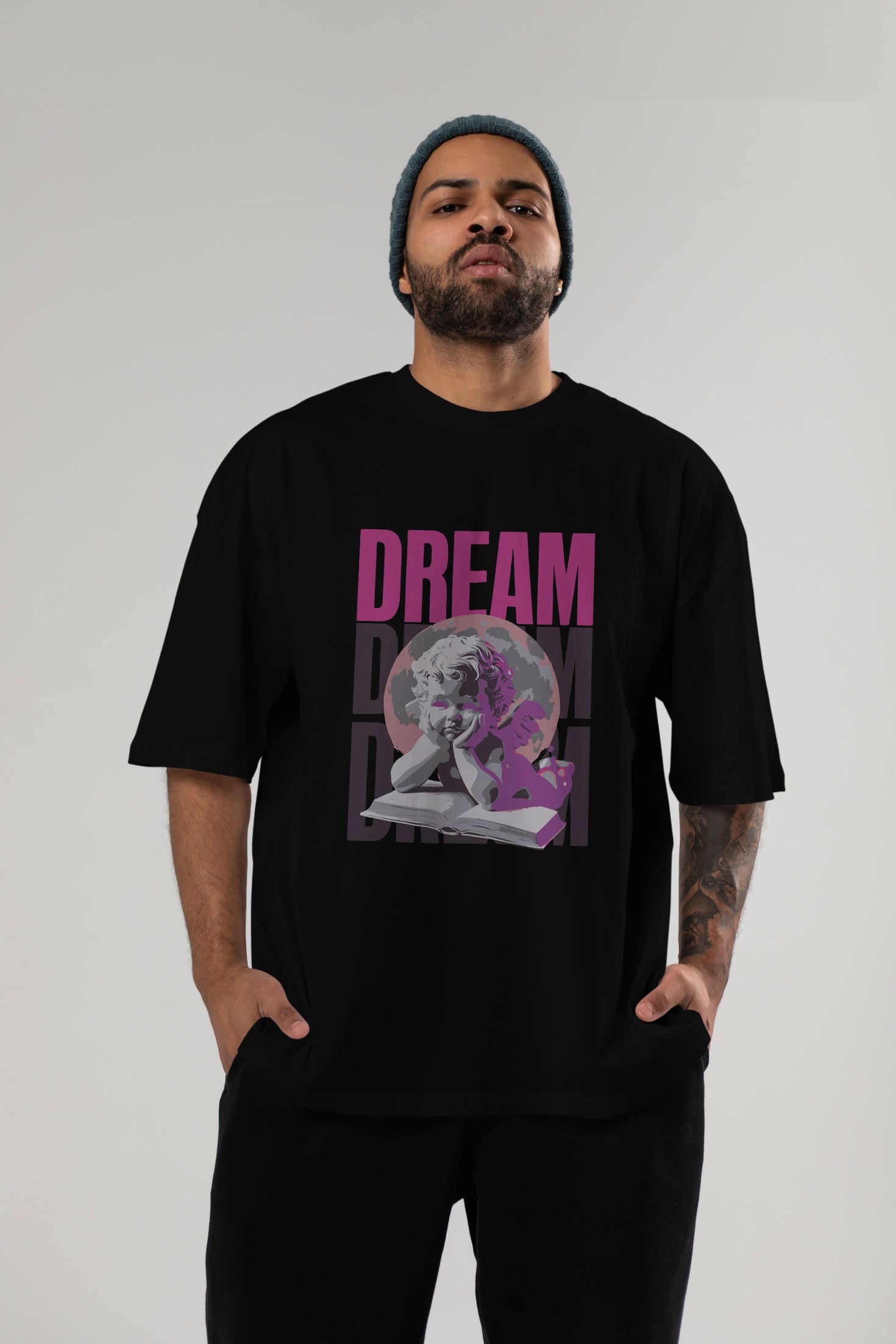 Dream Angel ön Baskılı Oversize t-shirt Erkek Kadın %100 Pamuk Bisiklet Yaka tişort