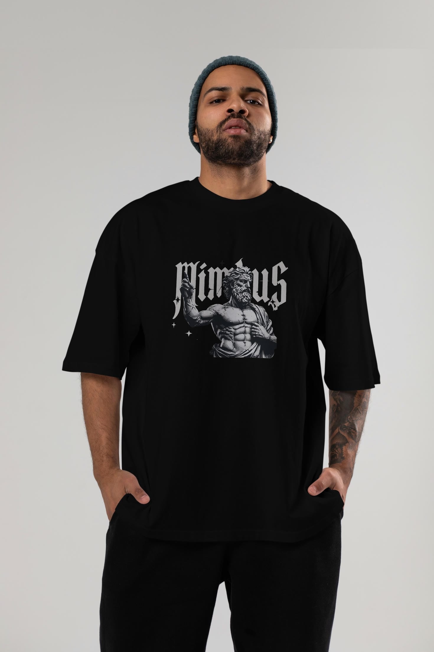 Mimbus Zeus ön Baskılı Oversize t-shirt Erkek Kadın %100 Pamuk Bisiklet Yaka tişort