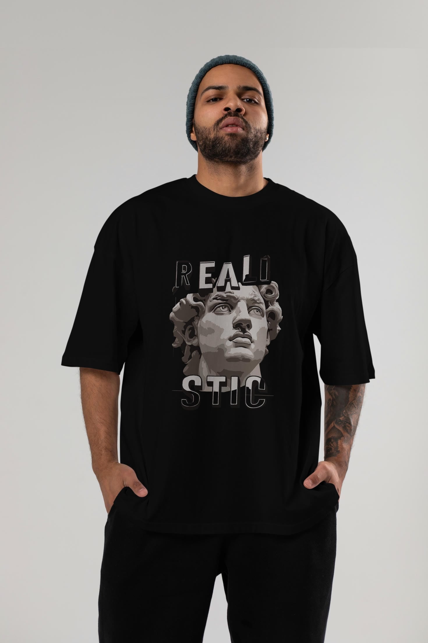 Realistic ön Baskılı Oversize t-shirt Erkek Kadın %100 Pamuk Bisiklet Yaka tişort