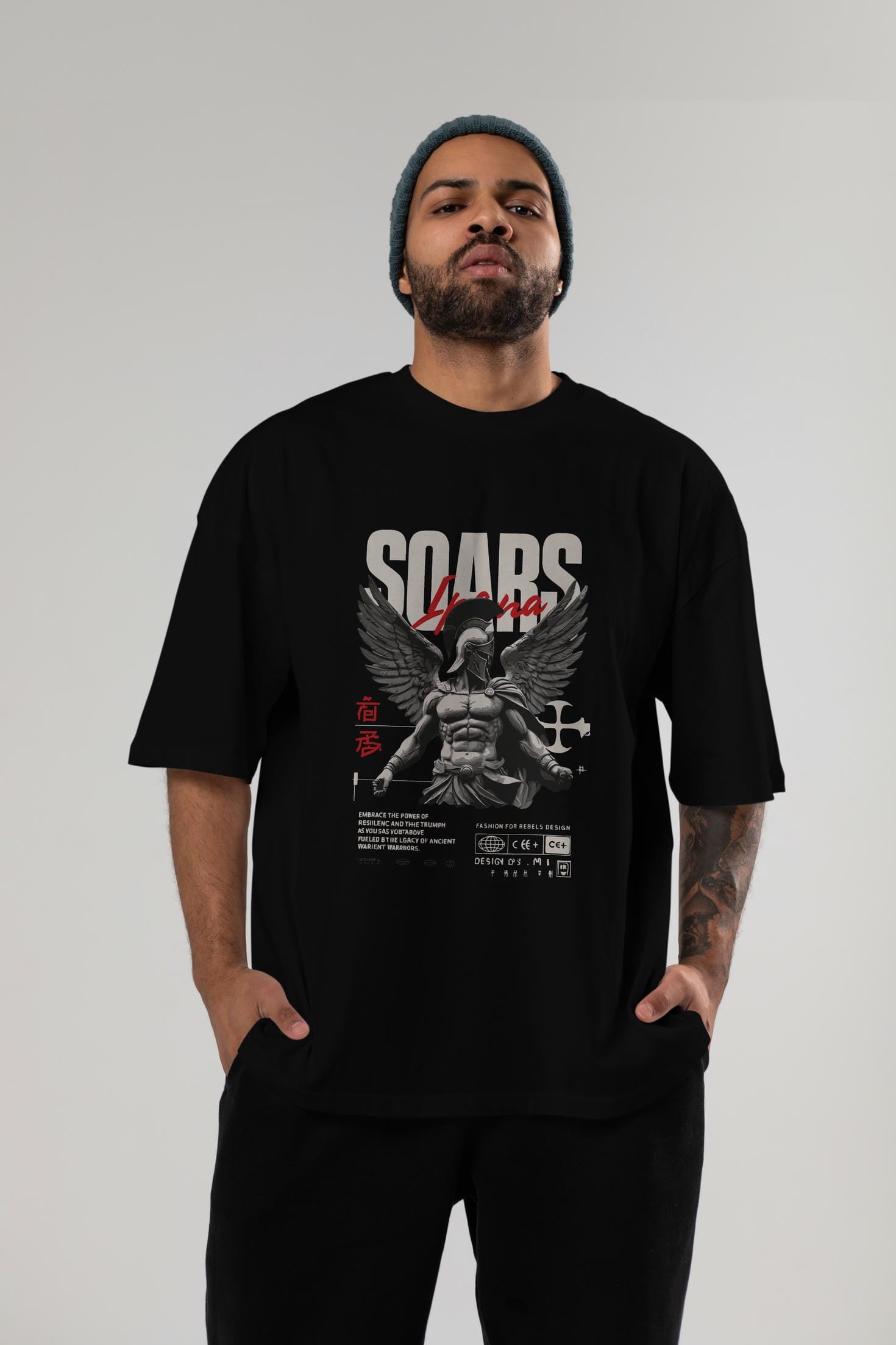 Soars ön Baskılı Oversize t-shirt Erkek Kadın %100 Pamuk Bisiklet Yaka tişort