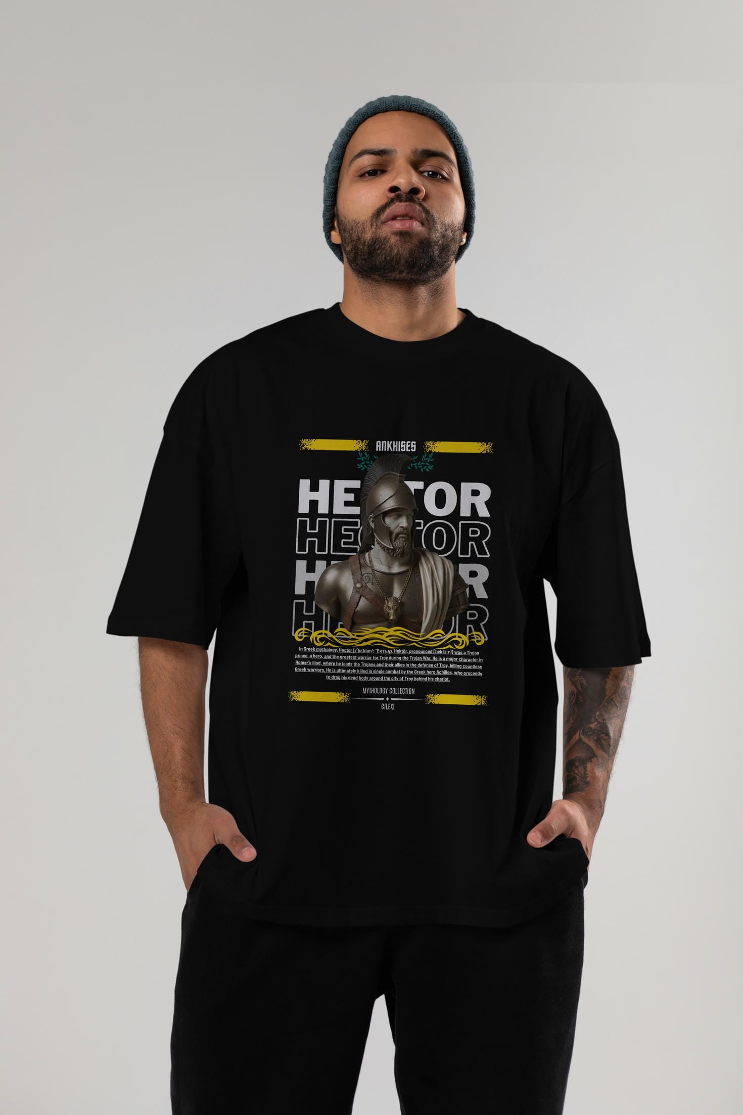 Hector 2 ön Baskılı Oversize t-shirt Erkek Kadın %100 Pamuk Bisiklet Yaka tişort