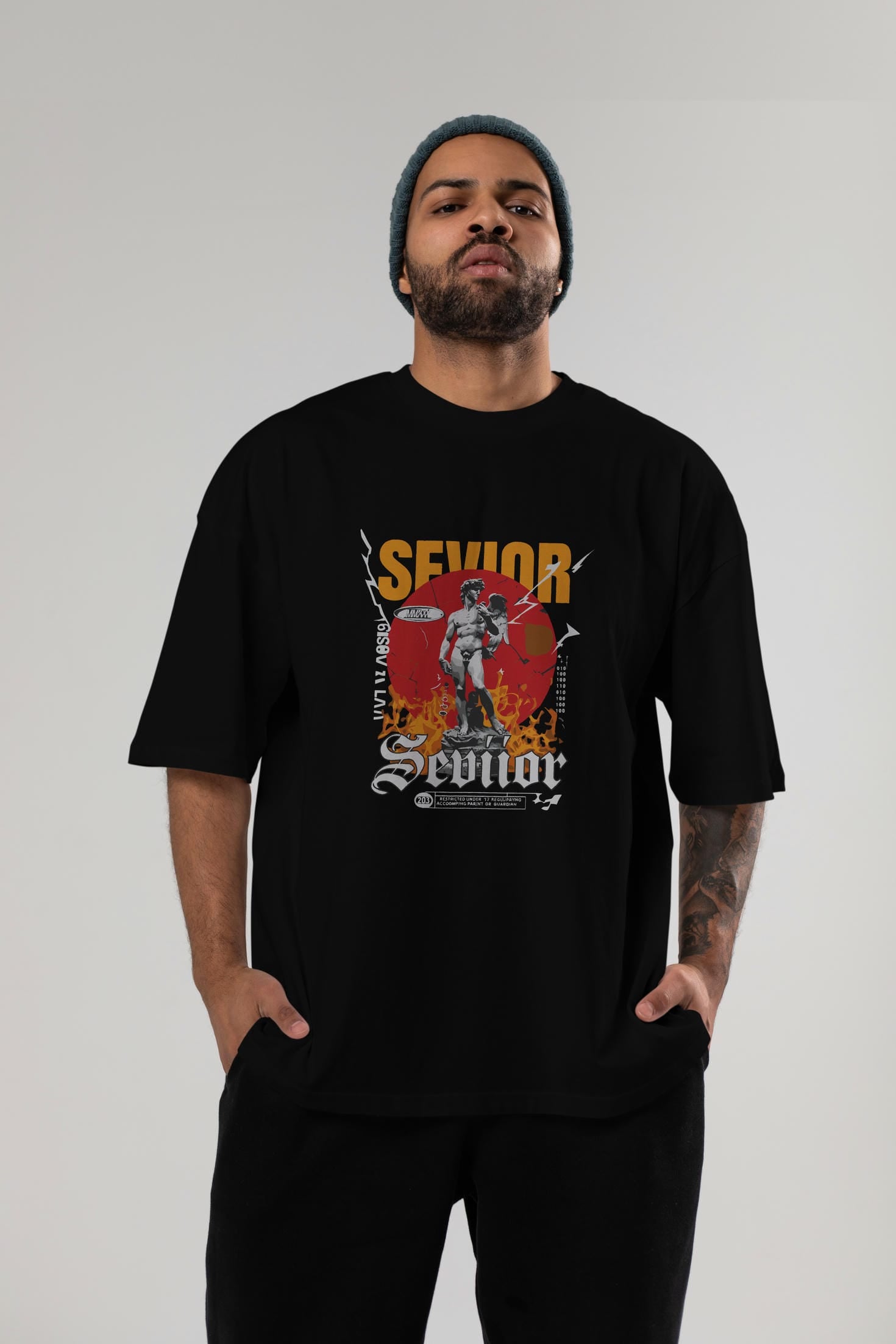 Sevior ön Baskılı Oversize t-shirt Erkek Kadın %100 Pamuk Bisiklet Yaka tişort
