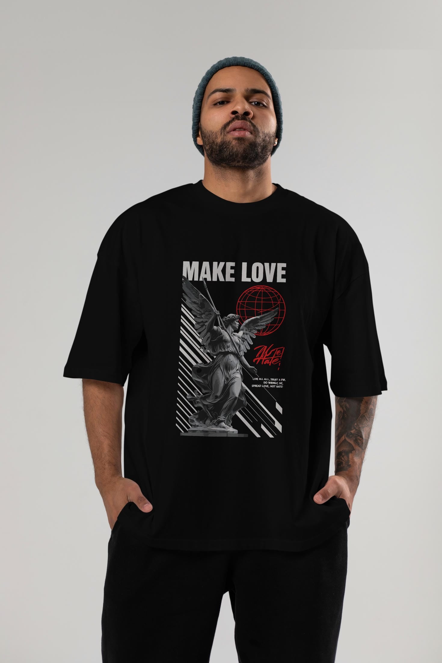 Make Love ön Baskılı Oversize t-shirt Erkek Kadın %100 Pamuk Bisiklet Yaka tişort