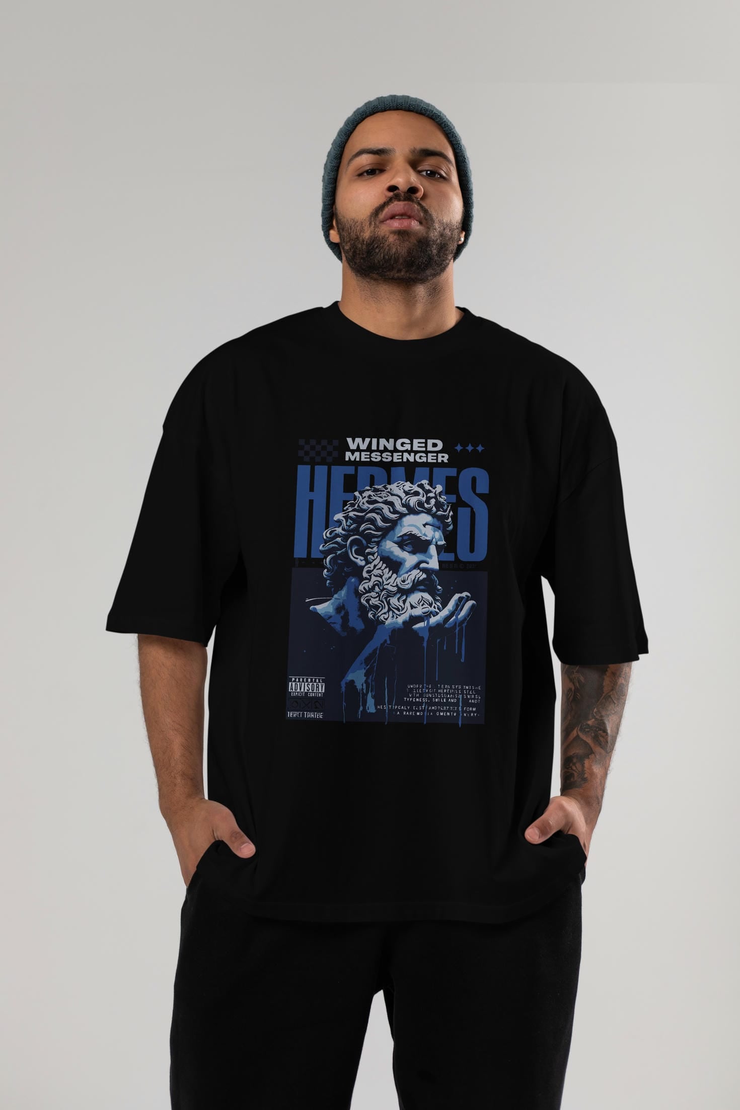 Hermes 2 ön Baskılı Oversize t-shirt Erkek Kadın %100 Pamuk Bisiklet Yaka tişort