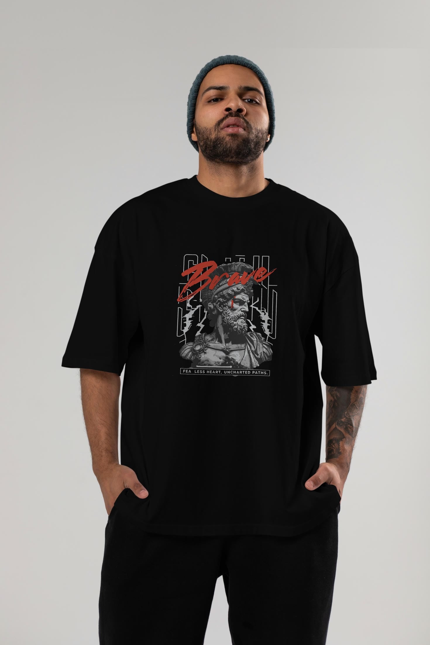 Brave ön Baskılı Oversize t-shirt Erkek Kadın %100 Pamuk Bisiklet Yaka tişort