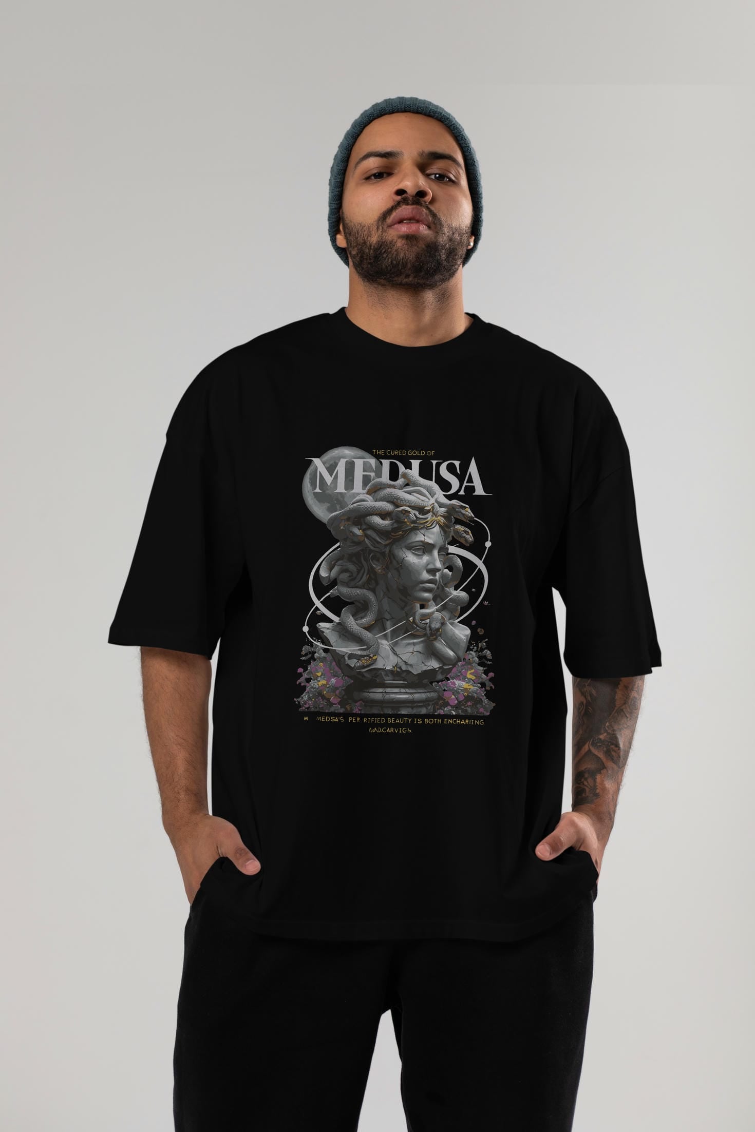 Medusa ön Baskılı Oversize t-shirt Erkek Kadın %100 Pamuk Bisiklet Yaka tişort