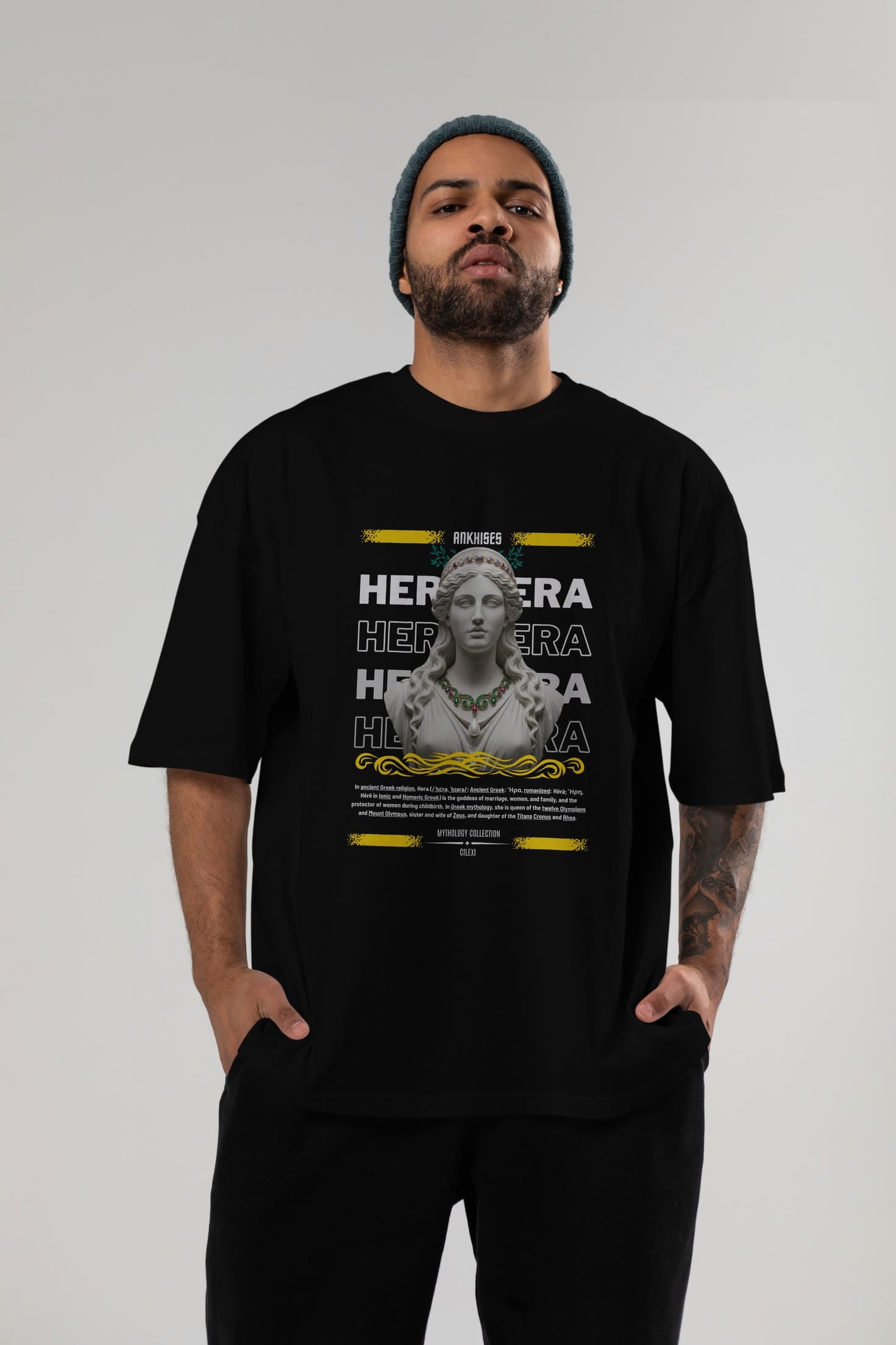 Hera 1 ön Baskılı Oversize t-shirt Erkek Kadın %100 Pamuk Bisiklet Yaka tişort