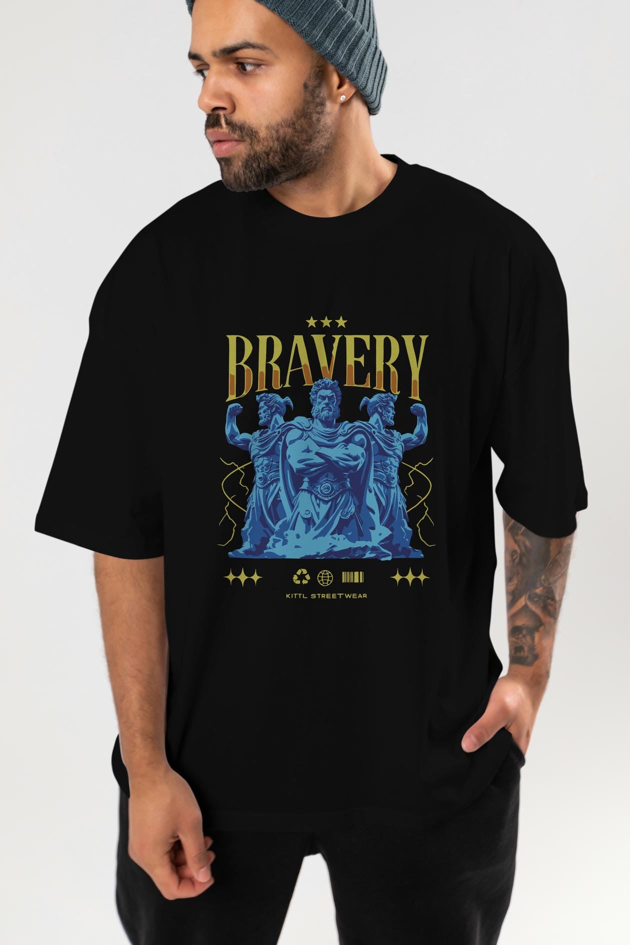 Bravery ön Baskılı Oversize t-shirt Erkek Kadın %100 Pamuk Bisiklet Yaka tişort