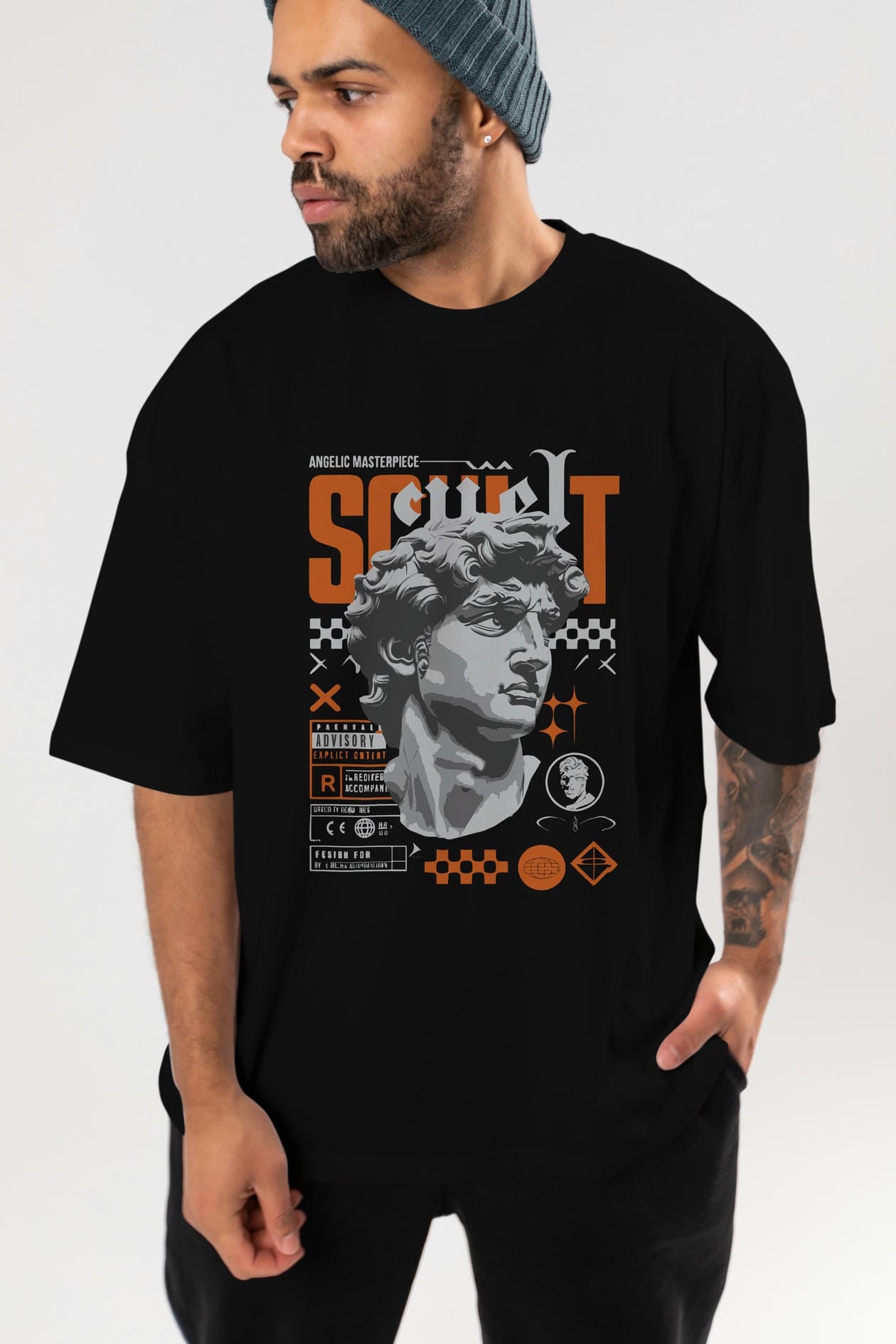 Scult ön Baskılı Oversize t-shirt Erkek Kadın %100 Pamuk Bisiklet Yaka tişort