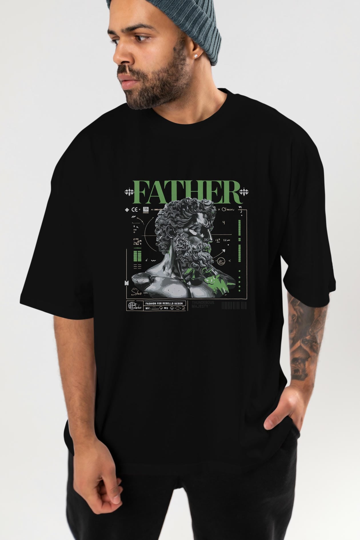 Father Zeus ön Baskılı Oversize t-shirt Erkek Kadın %100 Pamuk Bisiklet Yaka tişort