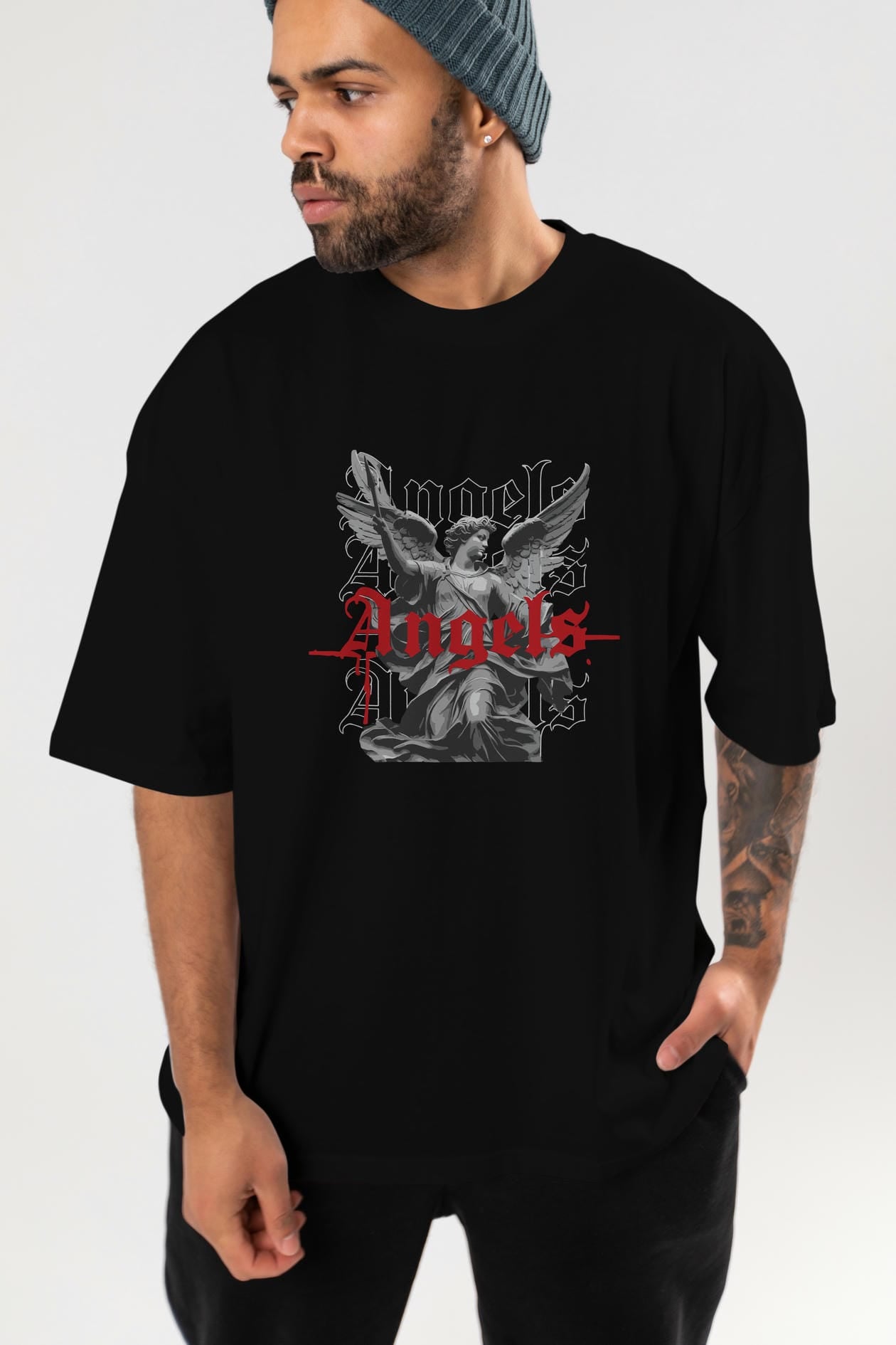 Angels ön Baskılı Oversize t-shirt Erkek Kadın %100 Pamuk Bisiklet Yaka tişort