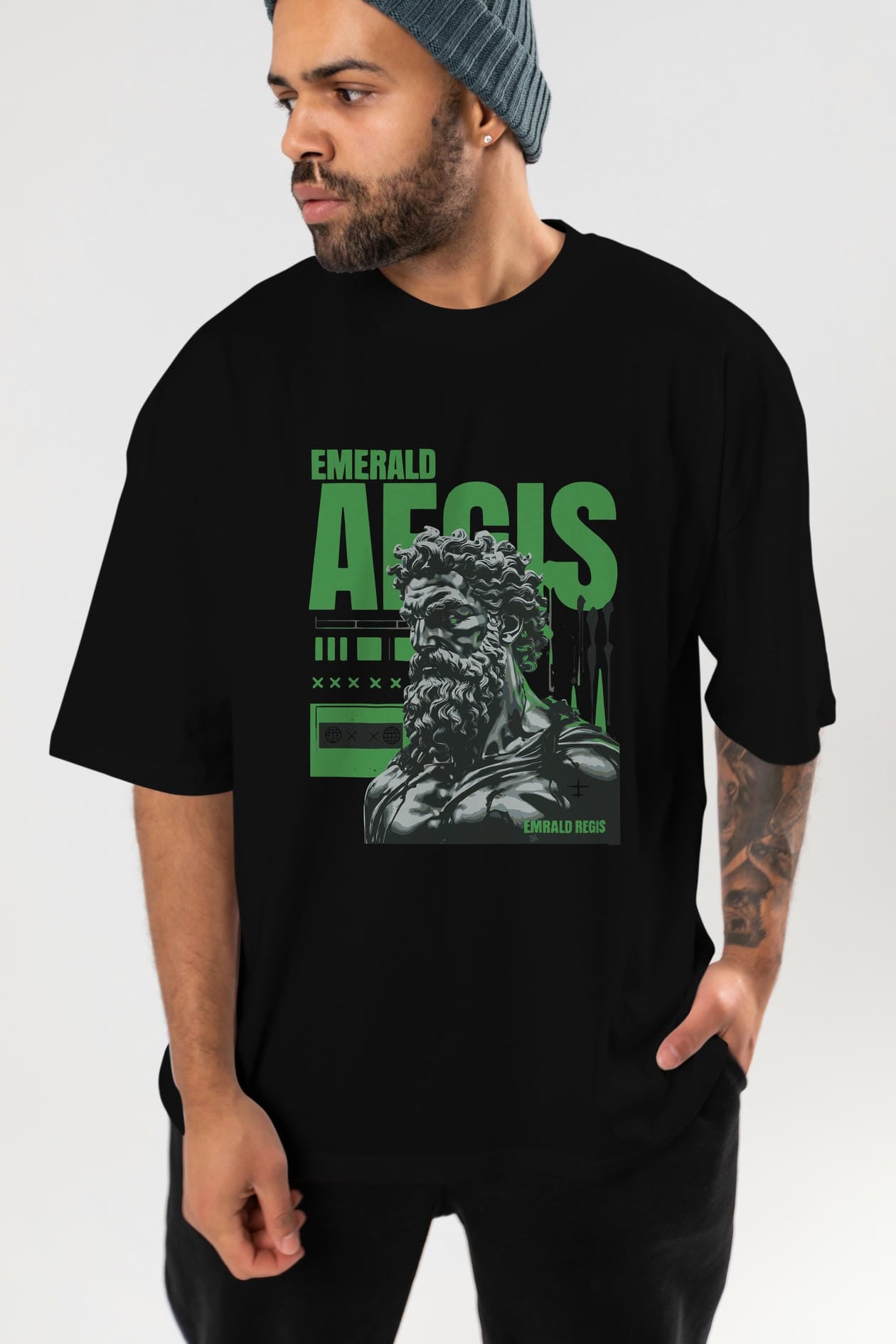 Emrald Regis ön Baskılı Oversize t-shirt Erkek Kadın %100 Pamuk Bisiklet Yaka tişort