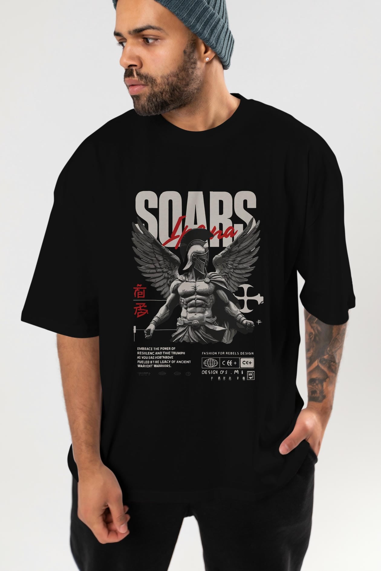 Soars ön Baskılı Oversize t-shirt Erkek Kadın %100 Pamuk Bisiklet Yaka tişort