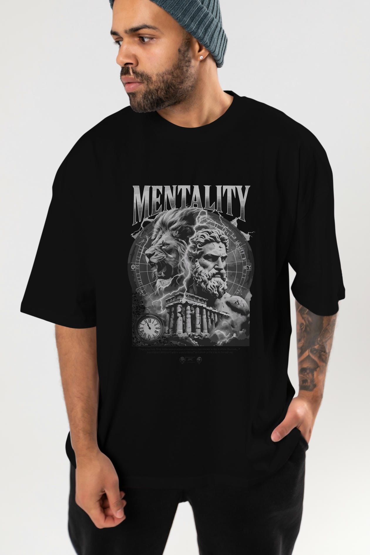 Mentality Zeus ön Baskılı Oversize t-shirt Erkek Kadın %100 Pamuk Bisiklet Yaka tişort