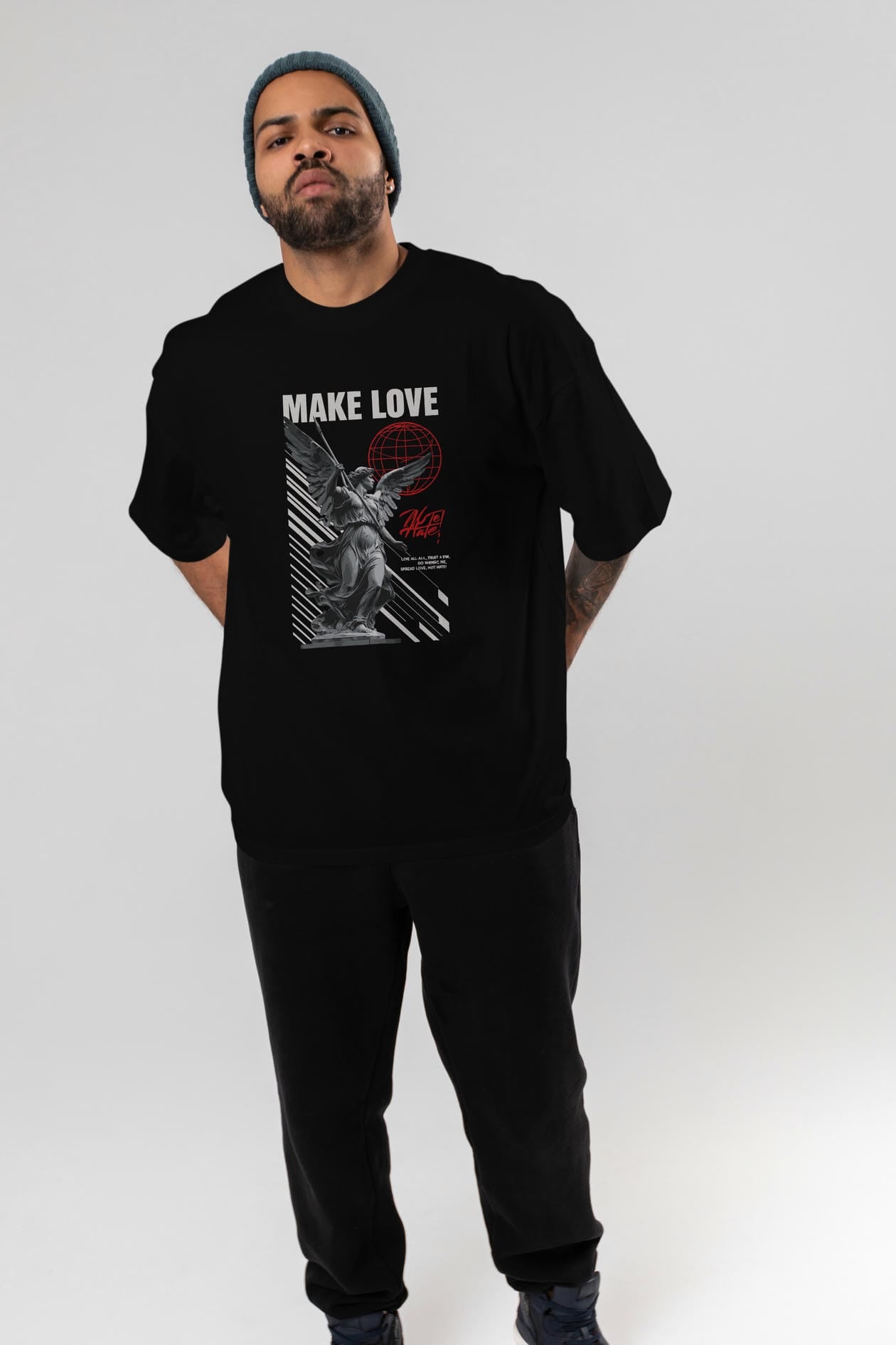 Make Love ön Baskılı Oversize t-shirt Erkek Kadın %100 Pamuk Bisiklet Yaka tişort