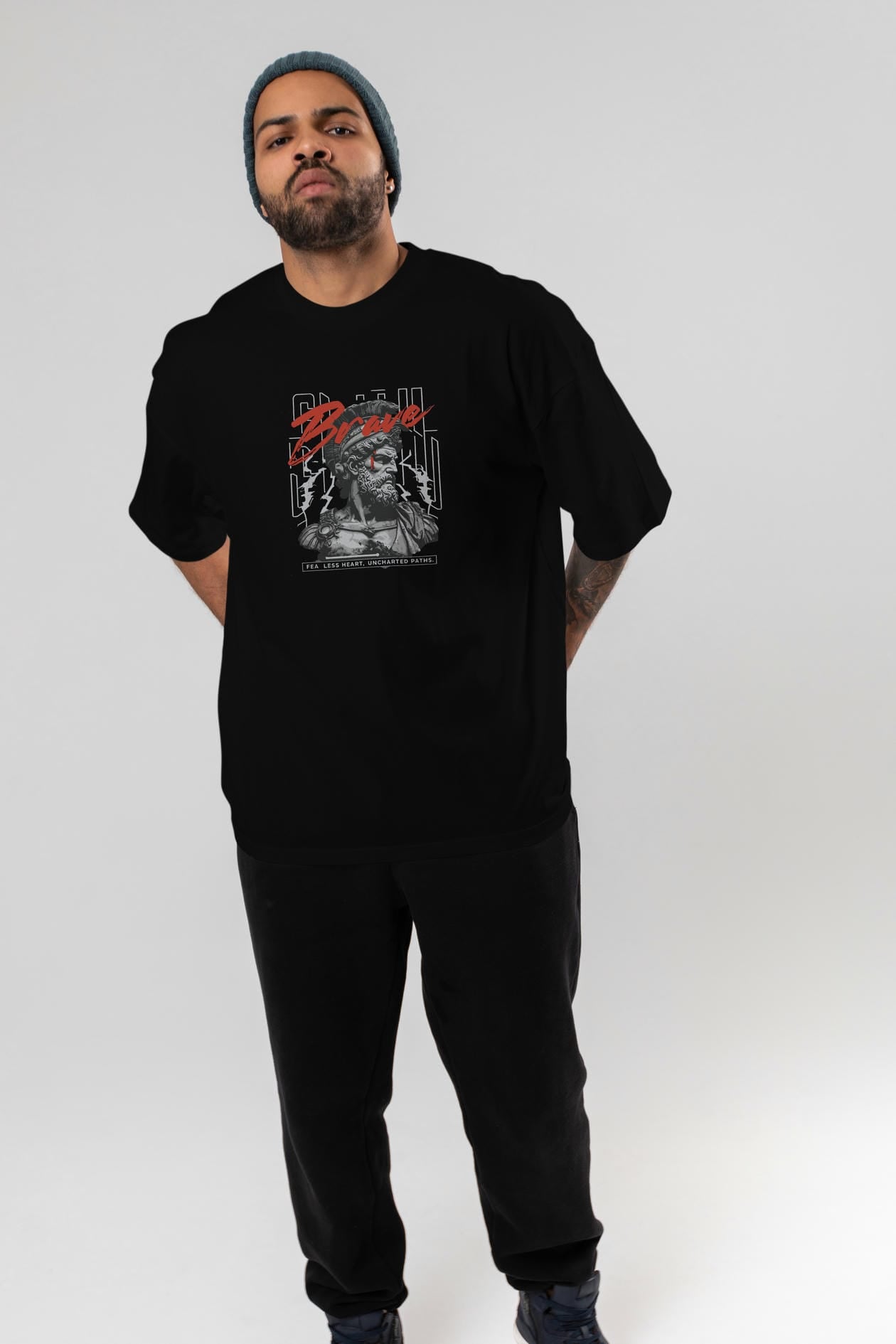 Brave ön Baskılı Oversize t-shirt Erkek Kadın %100 Pamuk Bisiklet Yaka tişort